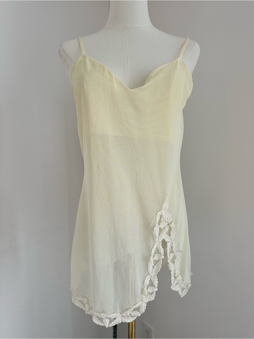 La Perla Pale Yellow Sheer Lace-Trim Camisole